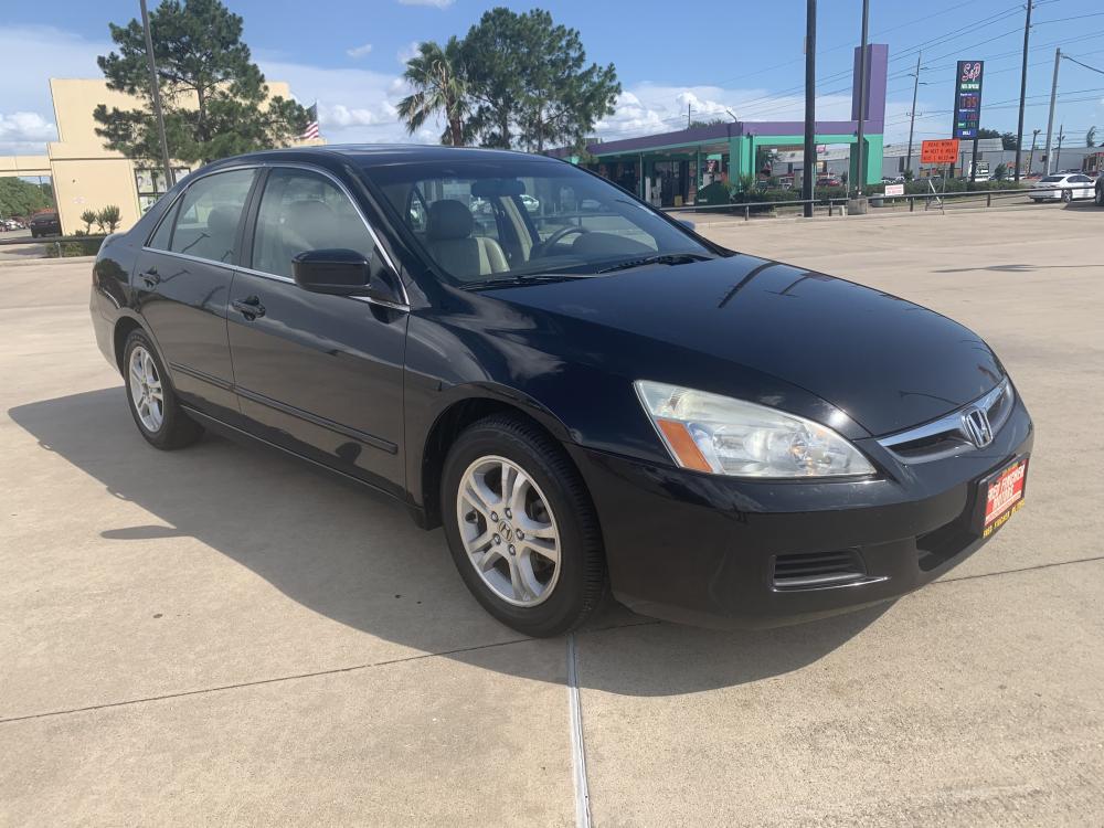 2006 black /tan Honda Accord EX Sedan AT w/ Leather and XM Radio (1HGCM56806A) with an 2.4L L4 DOHC 16V engine, 5-Speed Automatic Overdrive transmission, located at 14700 Tomball Parkway 249, Houston, TX, 77086, (281) 444-2200, 29.928619, -95.504074 - Photo #0